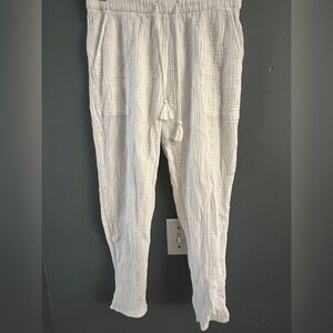 Madewell Double-Gauze Drawstring Wide-Leg Pants in white cotton blend.